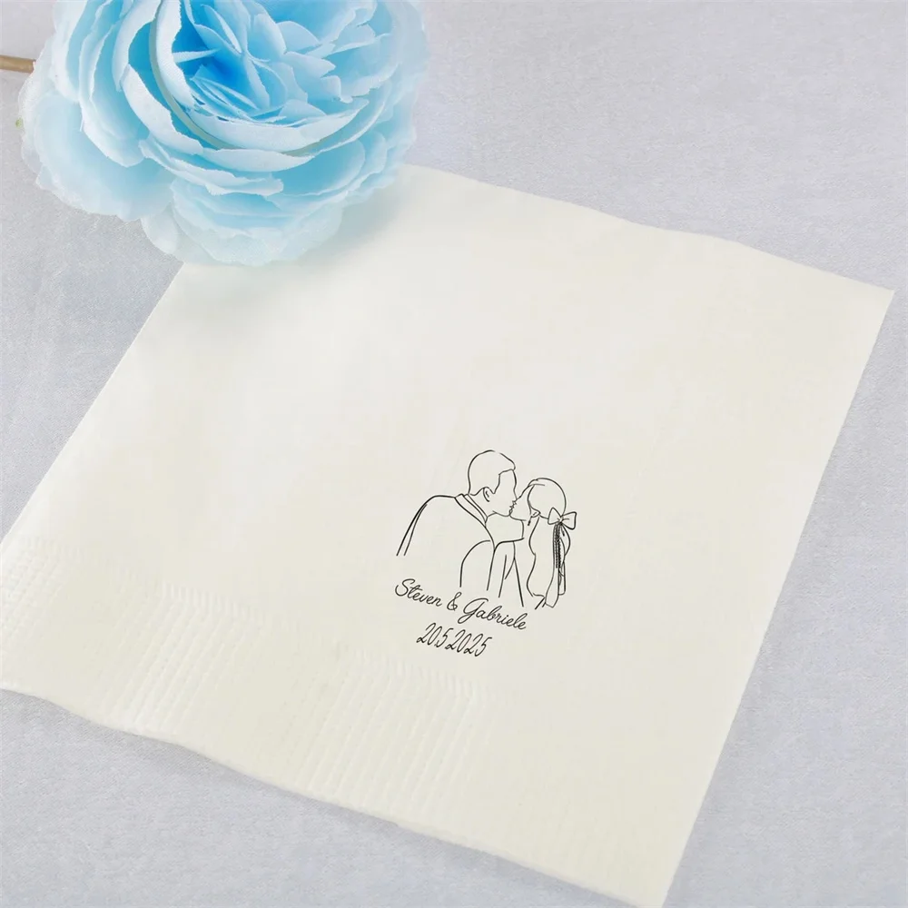 50PCS Personalized Wedding Napkins，Custom Cocktail Napkins，Party Napkins，Customize Names & Date or any other message
