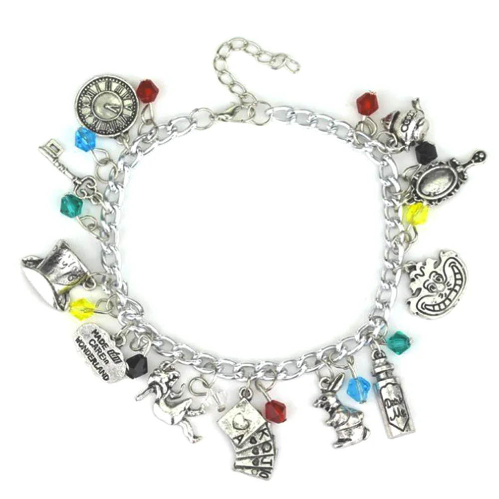 Fashion Alice in Wonderland Bracelet Mouse Mad Hatter Red Queen RedKing March Hare White Rabbit Cheshire Cat Charms Jewelry Gift