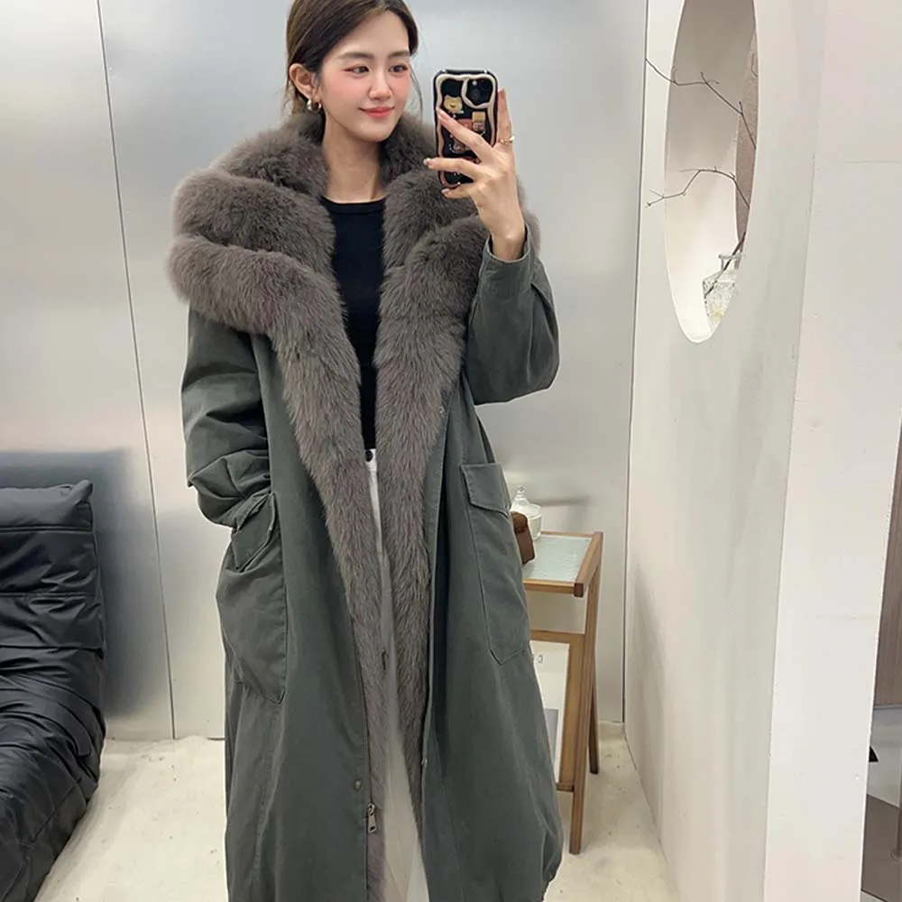 

2024 Fashion Winter Real Fox Fur Collar Coat Women Natural Goose down parka jacket Luxury Outwear Long Thick Warm Female Coat