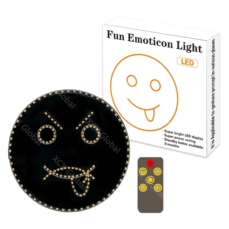 Car LED Fun Expression Light Smiley Face Lights With Remote Control Rear Window Car Multi-function Warning Reminder Lamp