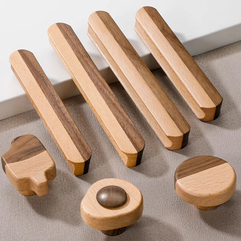 Two-Tone Chinese-Style Solid Wood Furniture Cabinet Door Handle Walnut Wardrobe Cabinet Drawer Wooden Pulls