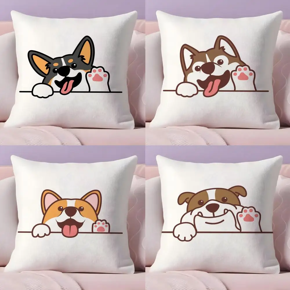 

Cushion Cover Cute Dog Waving Paw Plush Fabric Soft Double-Sided Printed Sofa Warm Winter Home Gift Pillow Case