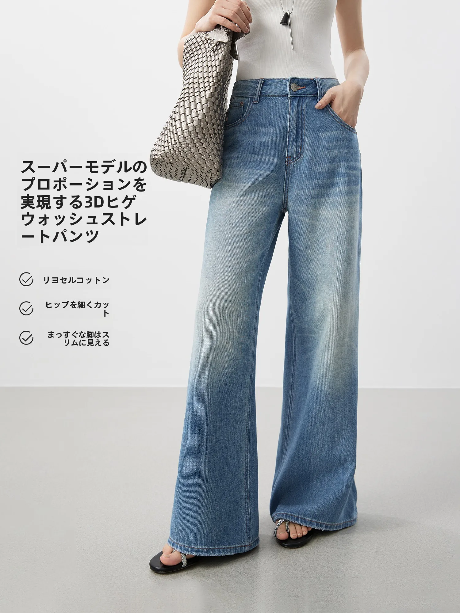 

Casual High Waist Straight Leg Jeans Women's Blue Shadow Vintage Washed Spring New Style Comfortable Fit High Waist Jeans