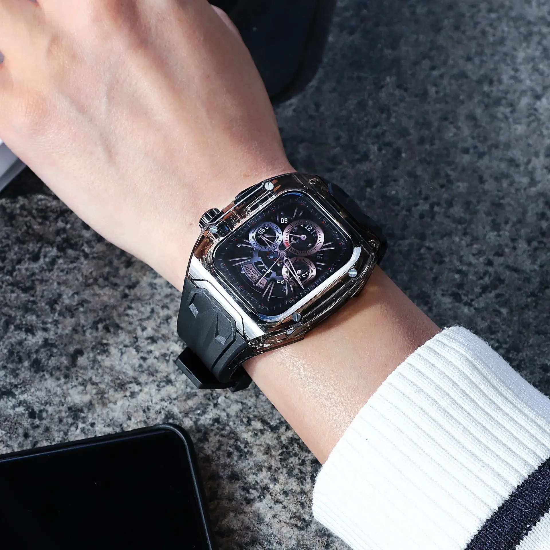 Luxury Transparent Case for Apple Ultra Watch 49mm 44mm 45mm Modification Kit for iwatch series 9 8 7 SE 6 5 4 Rubber Band+Cover