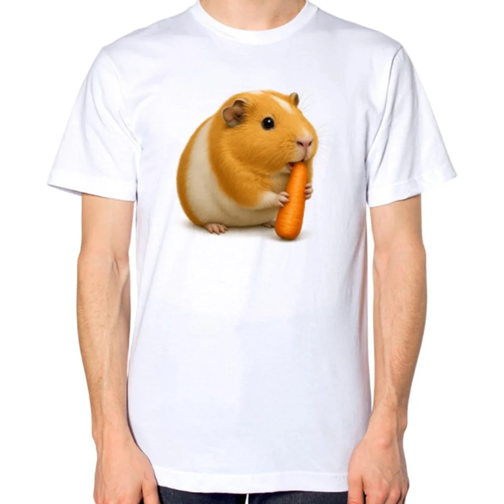 Guinea Pig Eating A Carrot Unisex T-Shirt Cute Cavy Graphic Printed Shirt Pet Owners Gift Tee Women Casual Daily Life Cotton Top