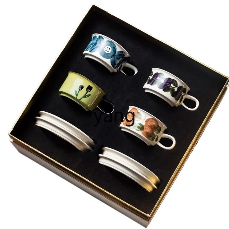 

tgf High-End Ceramic Cup, Saucer, and Spoon Set Afternoon Tea Restaurant Iron Latte Art Coffee Cup