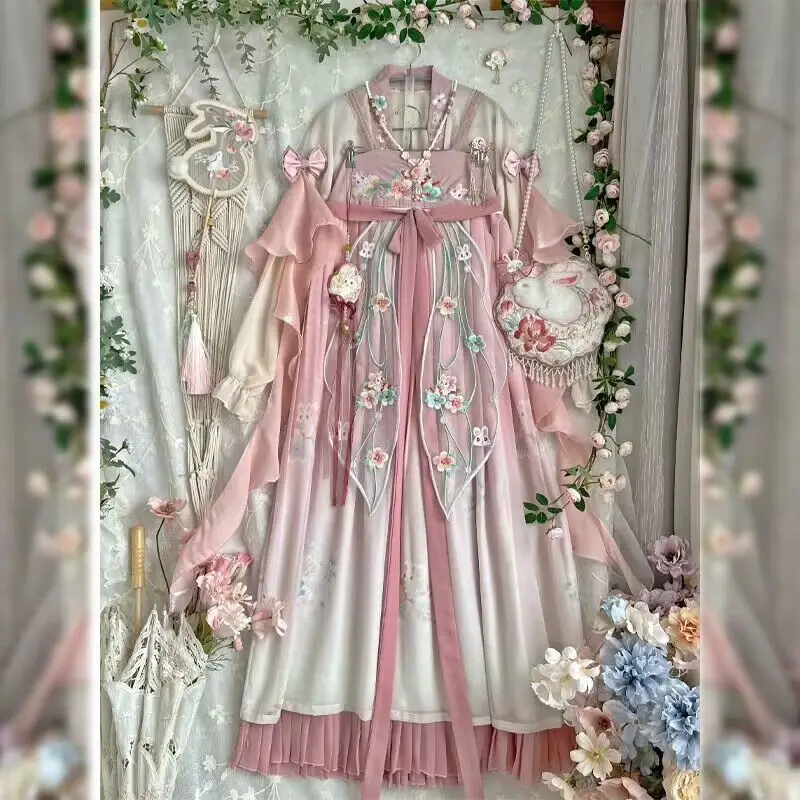 Hanfu 여성 중국 전통 드레스 코스프레 고대 요정 Hanfu 의상 핑크 드레스 2023 여름 새로운 댄스 드레스 공주 가운