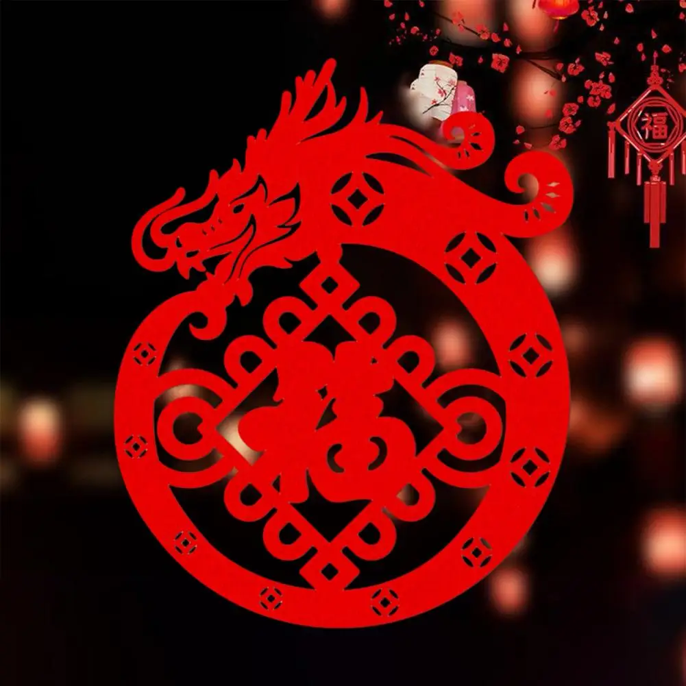 

New Year Window Stickers Red Blessing Words Removable Festival Decals Year of 2024 Non-woven Fabric Stickers Holiday Supply 2025