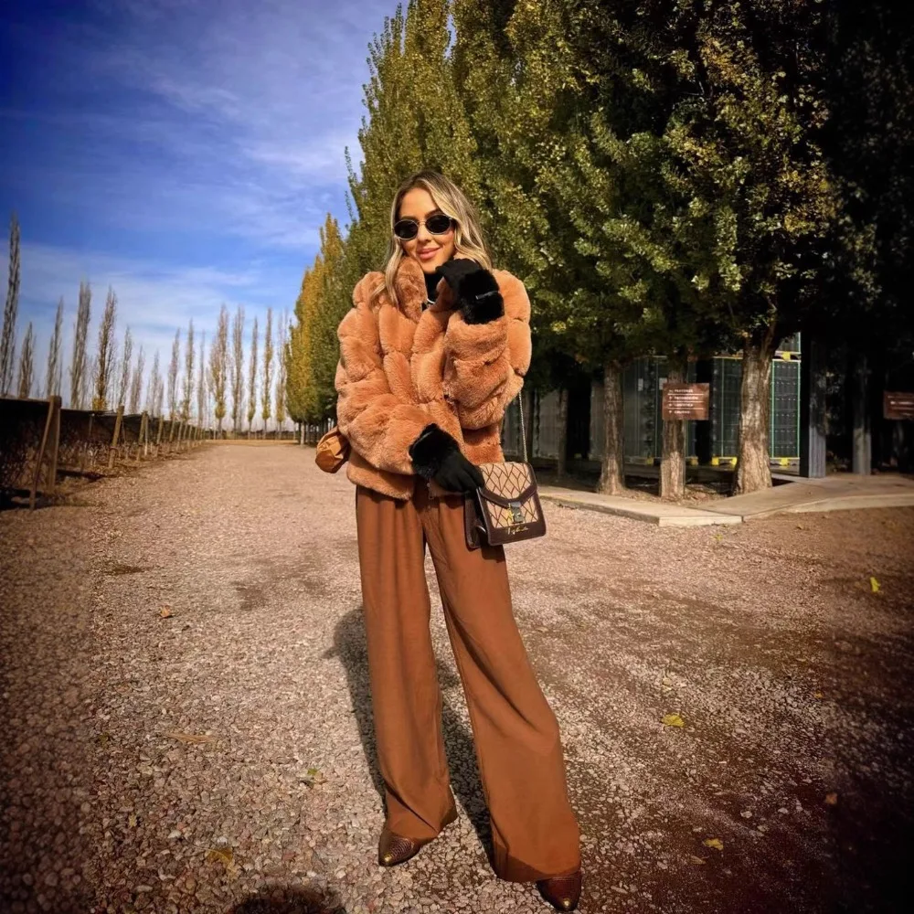 Winter Loose Fur Feather Overcoat for Women Hooded Luxury Patchwork Fluffy High Waist Warm Outwear Female Fur Feather Coat 2025