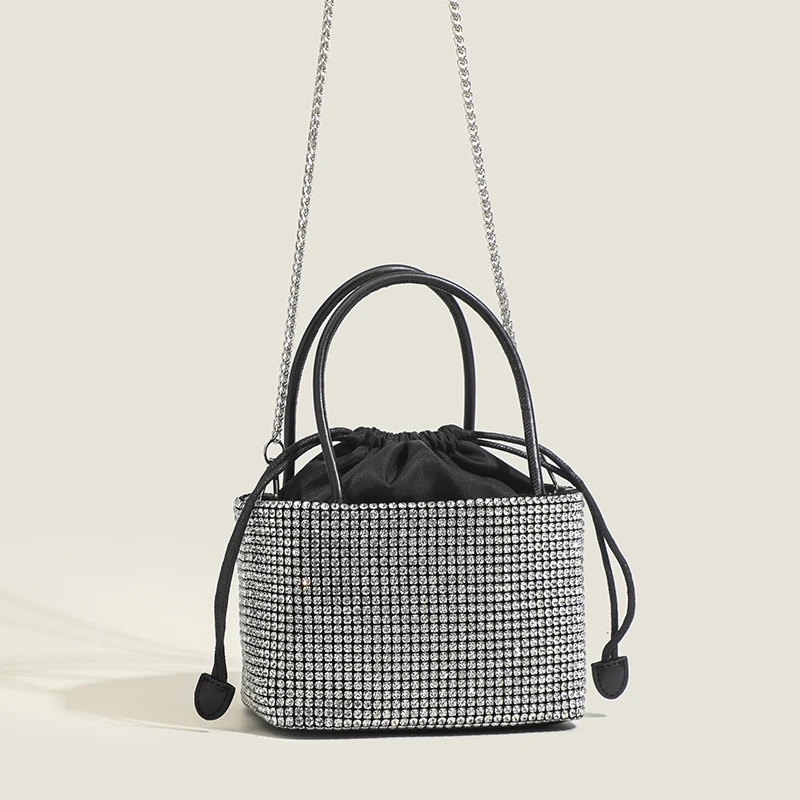 2023 Handle Rhinestones Evening Clutch Bag Luxury Handbag Fashion Designer Shiny Crystal Clutch Purse Bucket Bag Shoulder Bags