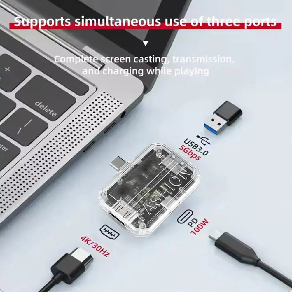 

Прозрачная док-станция типа C, док-станция типа C, USB-концентратор типа C, многопортовый разветвитель, концентратор 3 в 1, подходит для ноутбуков, телефонов