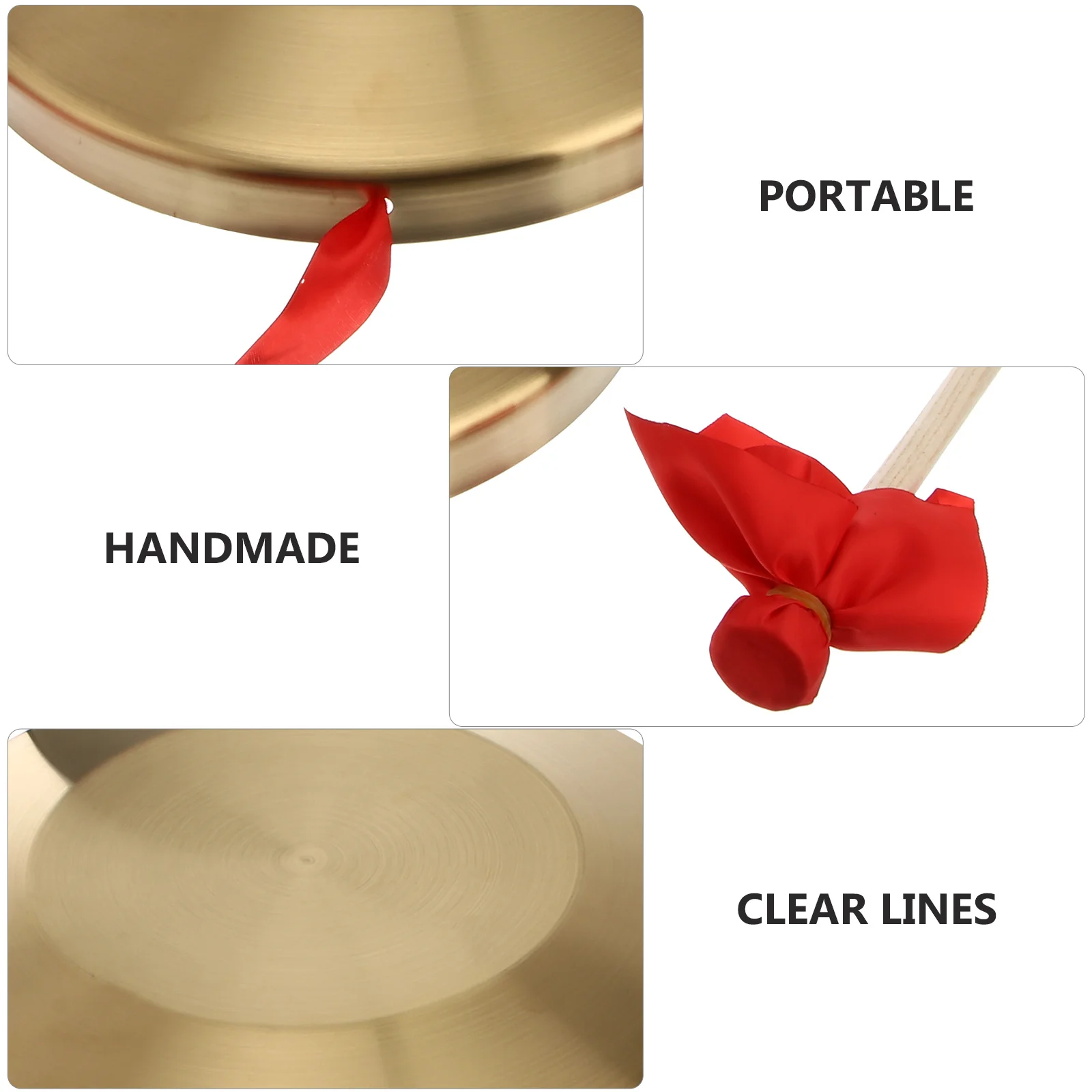 

1 Set Traditional Chinese Gong Hand Gong Red Premium Percussion Instrument with Hammer Clear Loud Sound for Music Training