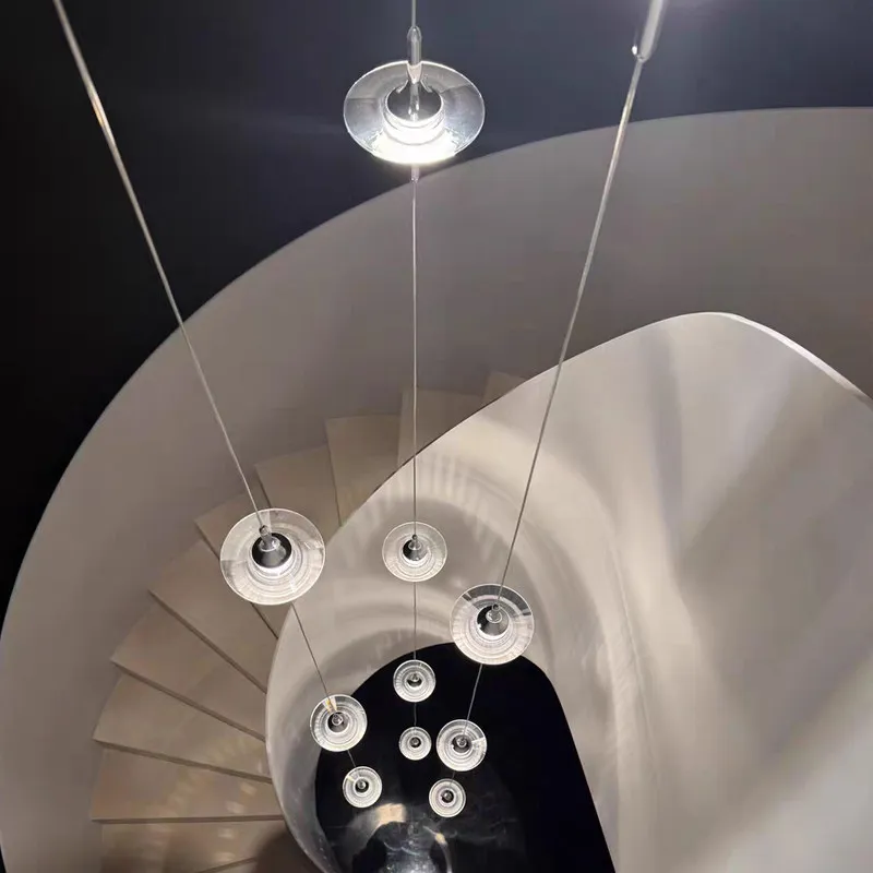 Modern Narrow Staircase Long Pendant Light Luxury Crystal Star Chandelier for Loft Duplex Bedroom Bedside Dining Room Lighting