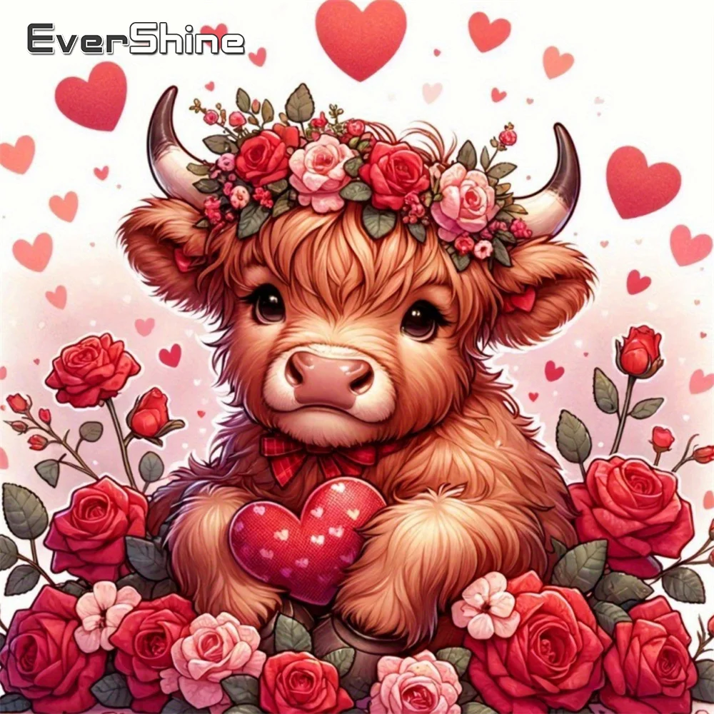 EverShine Diamantmalerei Kuh Vollquadrat-Malerei Tier-Strassbild Mosaik Rose Kreuzstich Wandkunst