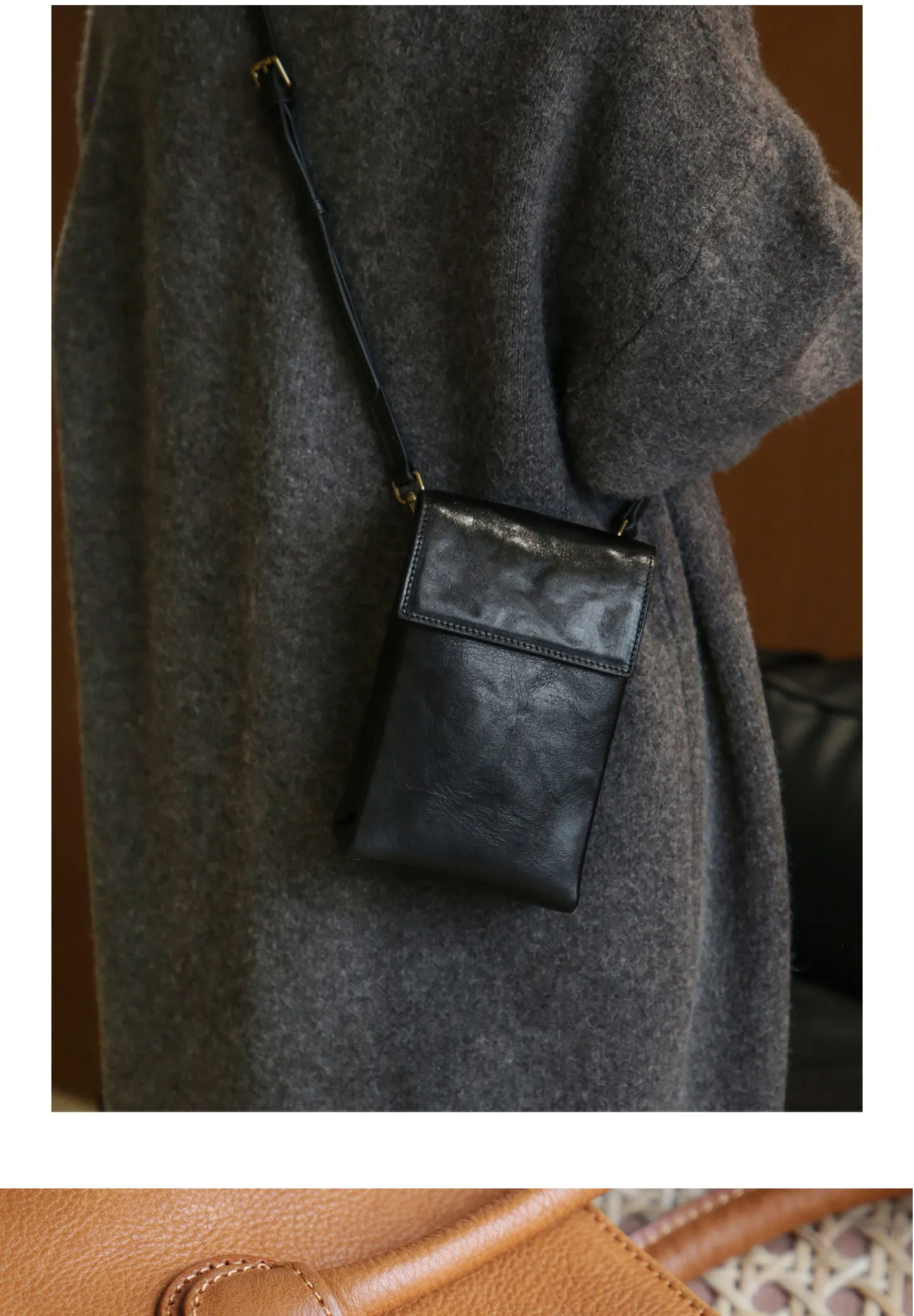 PNDME einfache, hochwertige Damen-Umhängetasche aus Rindsleder der ersten Schicht, kleine Schulter-Crossbody-Tasche für den Alltag im Freien, luxuriöse Handytasche aus echtem Leder – Detail 16