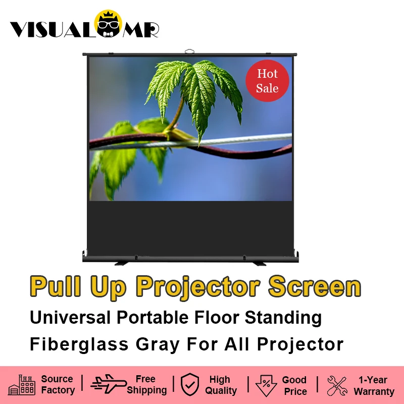 

120Inch Portable 4:3 16:9 Projector Screen Fiberglass Gray Pull-Up with Stand Projection for Indoor/Outdoor, Office Easy setup