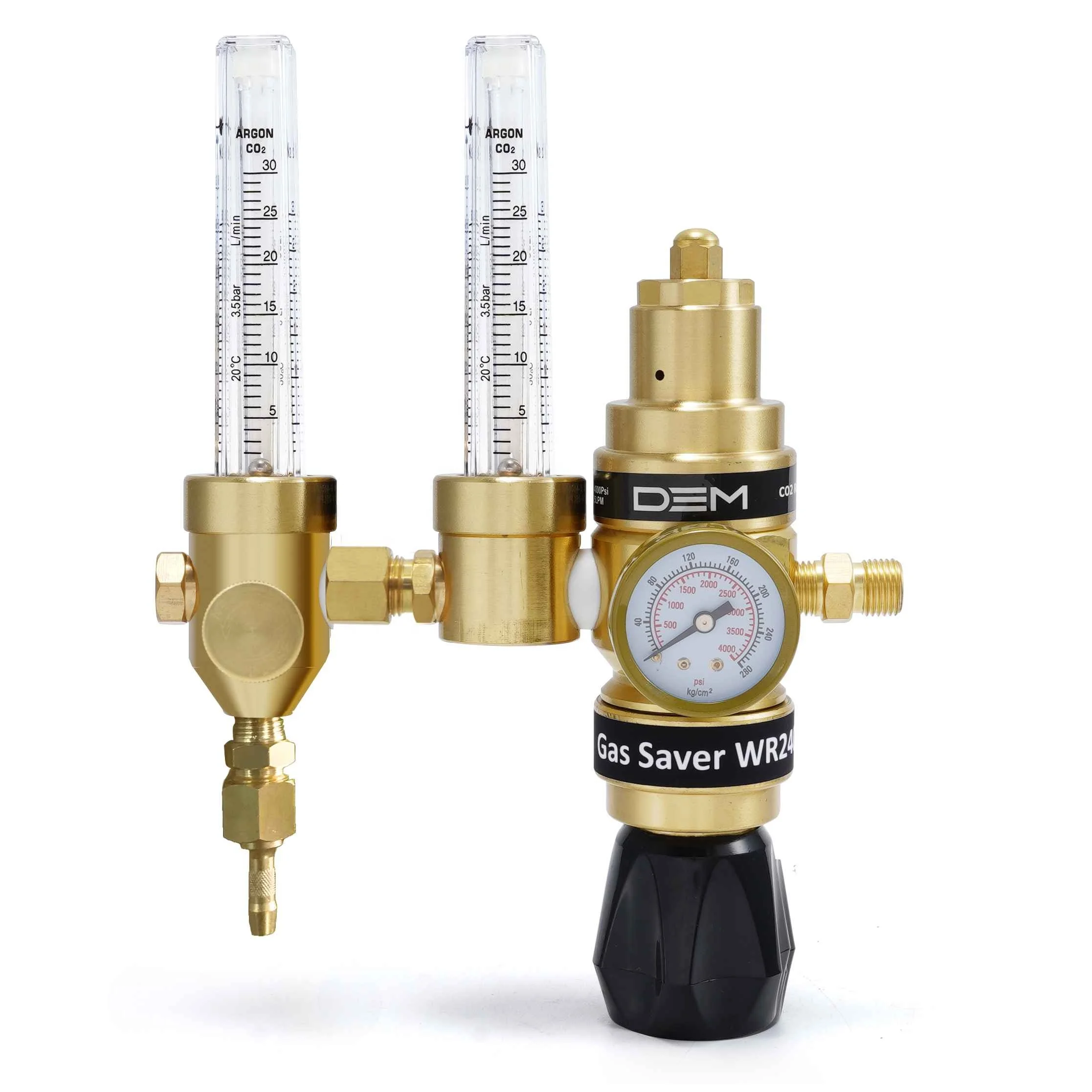 DEM WR2400 Precision Flow Control Dual-Stage Regulator Co2/Argon Flow Meter Gas Saver Pressure Regulator