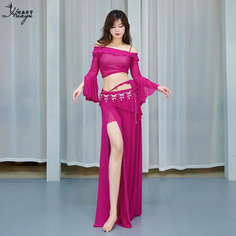 

New Belly Dance Costume Performance Outfit Mesh Sequin Sexy Long Skirt Set Oriental Dance Practice Costume for Women
