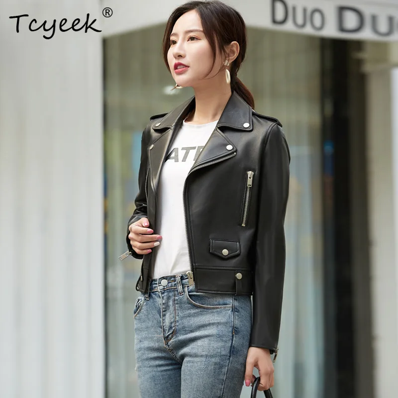 Tcyeek Real Leather Jacket Women Autumn Casual Sheepskin Coat Woman Clothing Motocycle Jackets Slim Fit Fashion Jaqueta De Couro