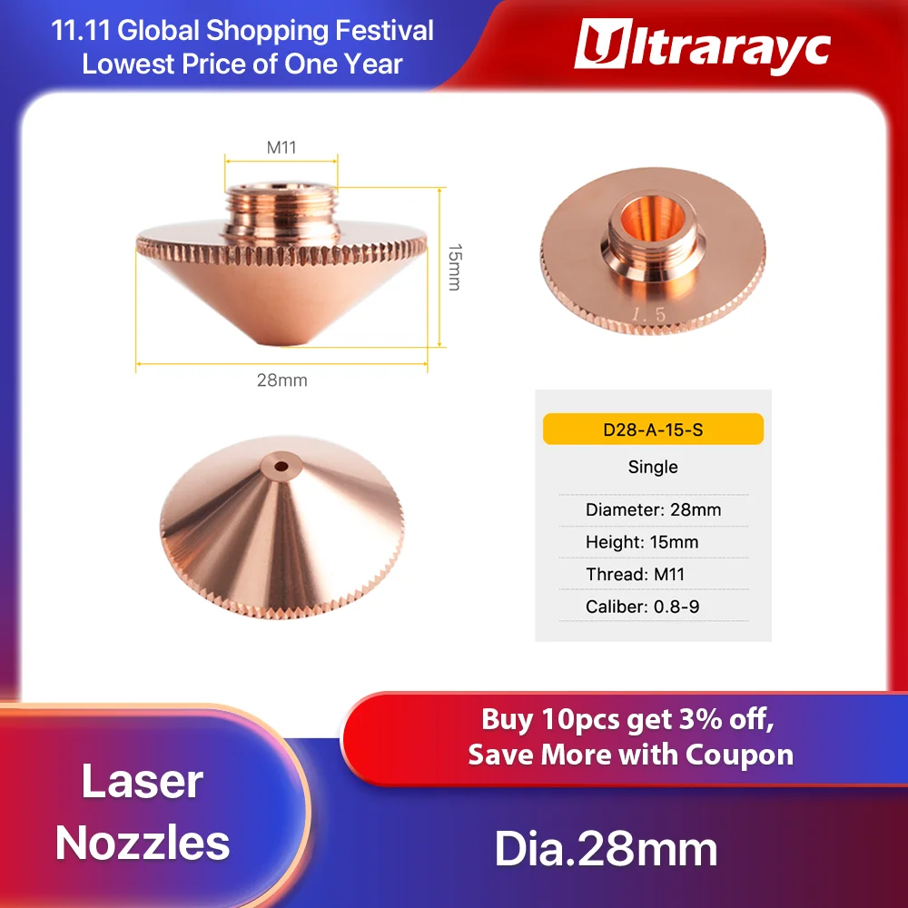 Ultrarayc Cutting Head Laser Nozzle Single Double Chrome-plated Layers D28 H15 H11 M11  for Precitec WSX Fiber Cutting Head