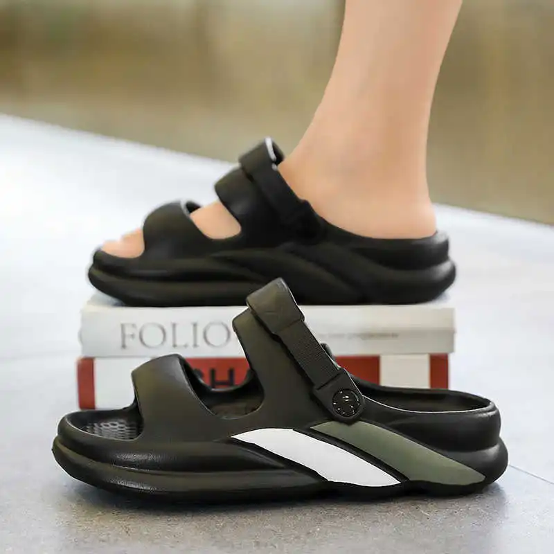 Sandales jaunes dos nu pour hommes, pieds ronds, bottes bleu clair, pantoufles, baskets de visiteurs, sport, collège, haute couture