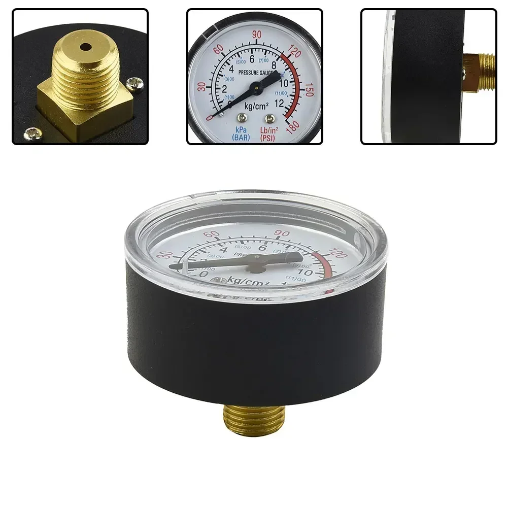 1pc Bar Air Pressure Gauge 50mm 13mm 1/4 Thread 0-180 PSI 0-12 Bar Manometer Double Scale For Air Compressor