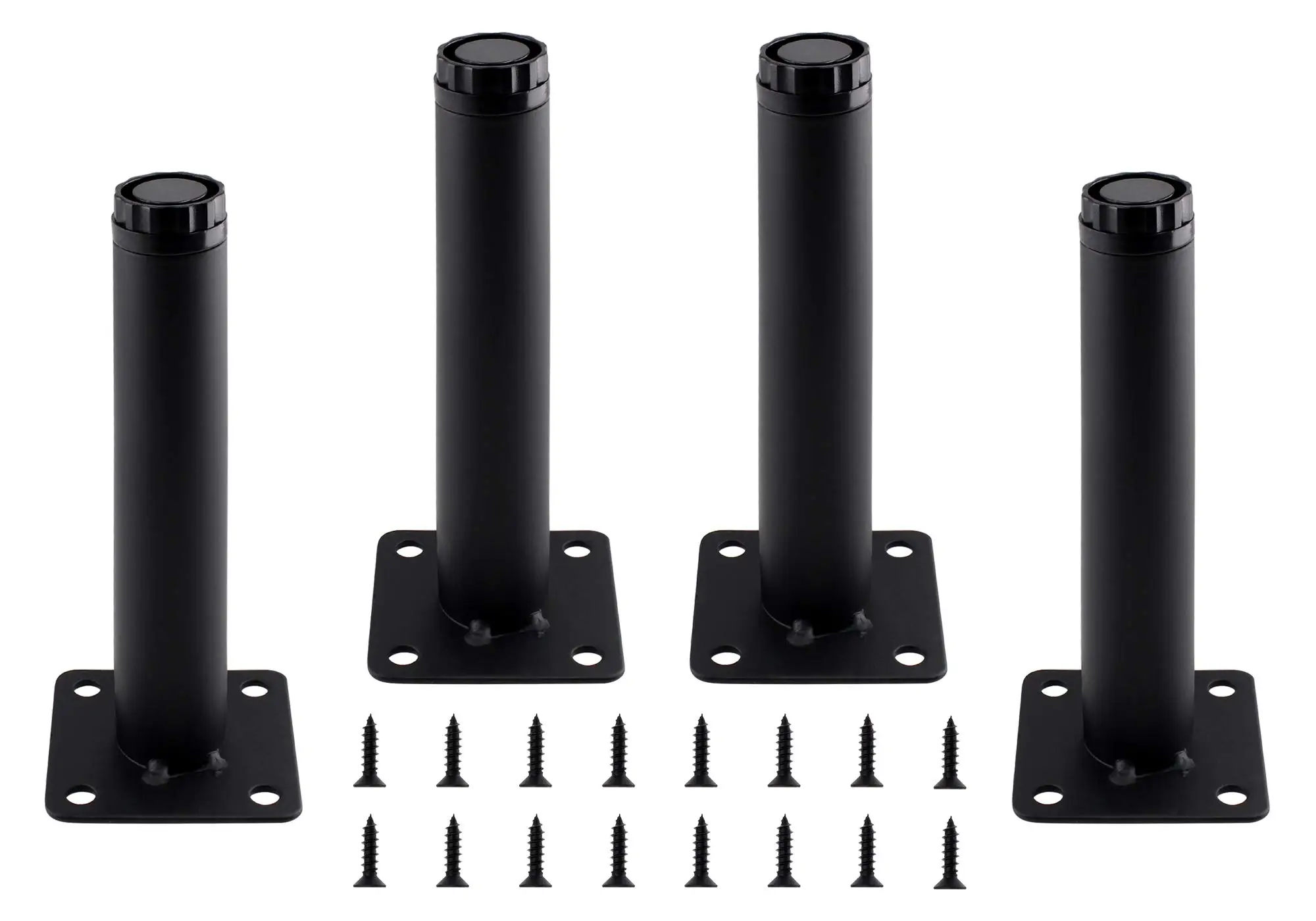 

Four Black Heavy-Duty Adjustable Metal Furniture Legs 5 Inch With Screws For Sofa, Cabinet, Table, Dresser