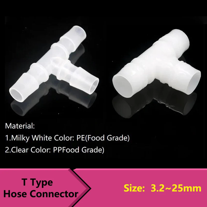 

10pcs Water Hose Connector T Type Food Grade Dia 3.2mm~25mm PP PE 3-way Tapered Head Splitter Pipe Tube Irrigate Joint Adapter