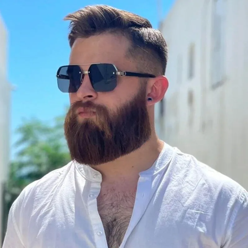 Gafas de Sol Metálicas Cuadradas para Hombre, Media Montura con Remaches, Estilo Casual, Tendencia, Personalidad, Retro, Moda, Deportes al Aire Libre