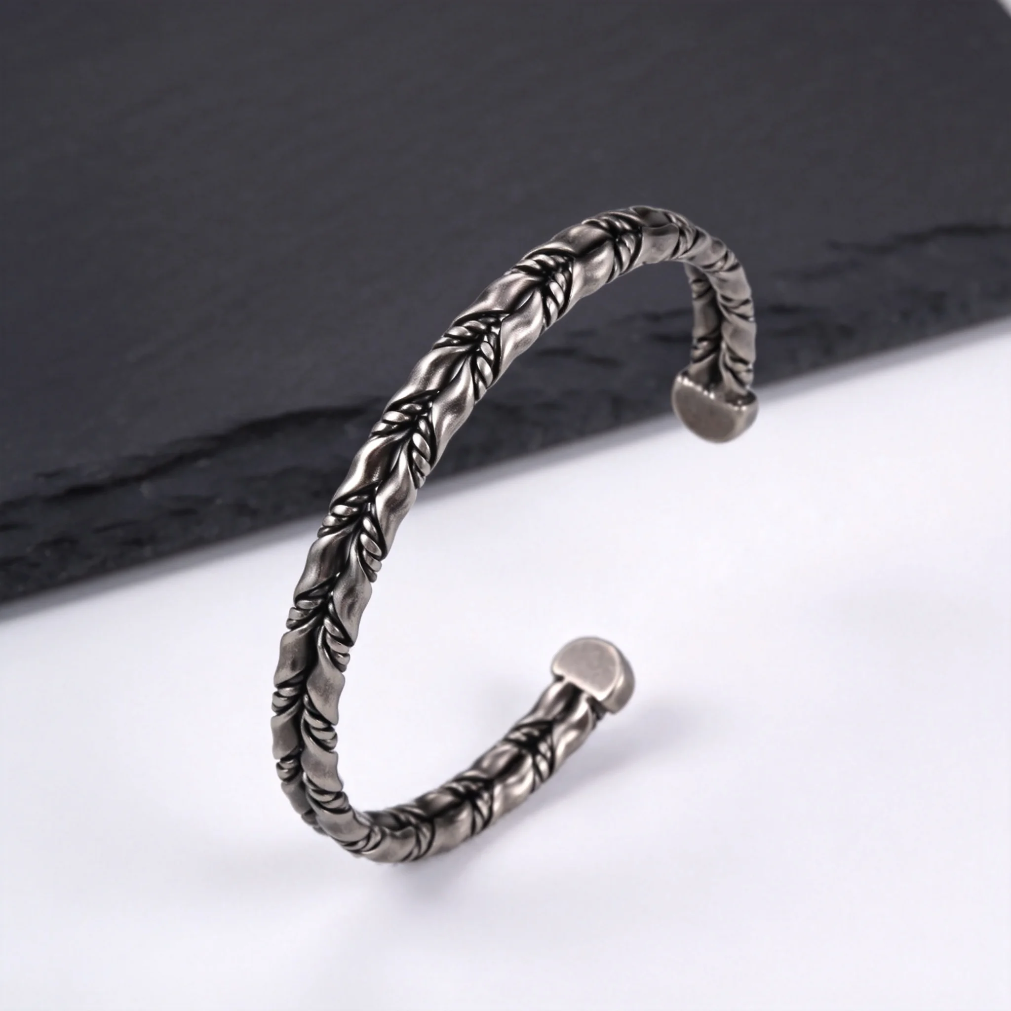 Vintage Mobius Cuff Bracelet for Men,Double Layers Handmade Stainless Steel Bangles,Rock Punk Jewelry Gift
