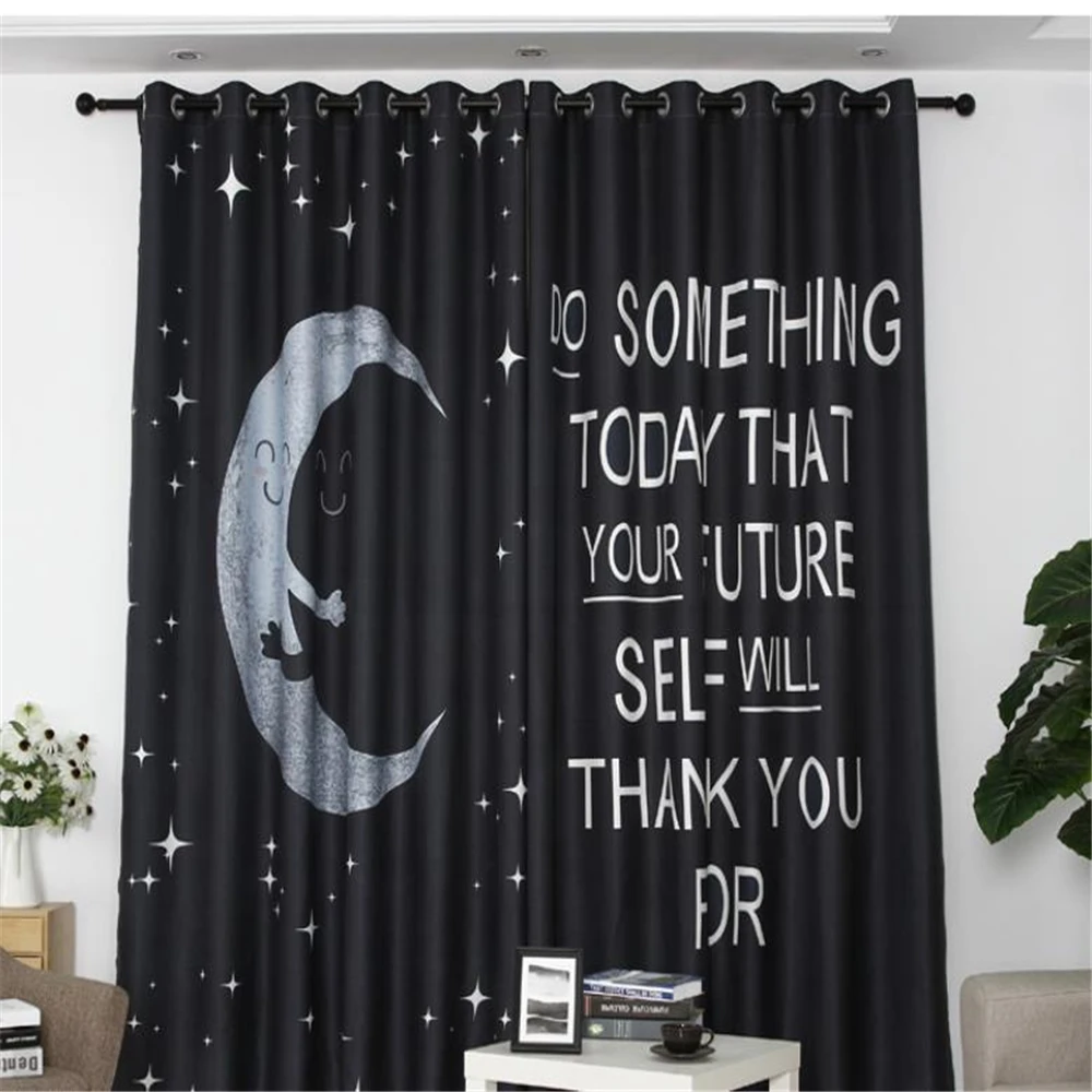 black curtains stars curtain Custom finished blackout bedroom living room bay window simple modern 3d curtains