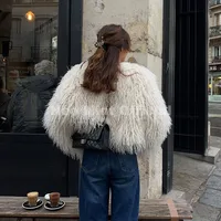 Cropped Faux Mongolia Sheep Fur Coat 10 Neo Mint Chic Street Girls Round Neck Faux Mongolia Sheep Fur Coat Women 2025 Winter Fluffy Warm Fur Jacket Cropped Outerwear 4