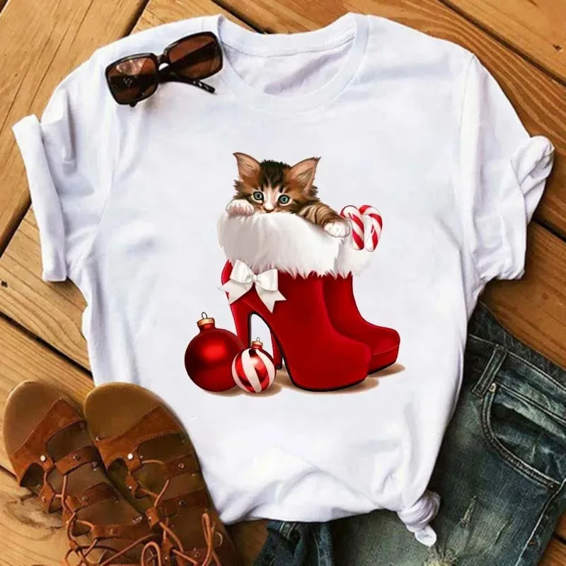 Kawaii Pink High Heels Flower Bag Print T Shirt Women Harajuku Trendy Hipster Short Sleeve Aesthetic Casual Tops