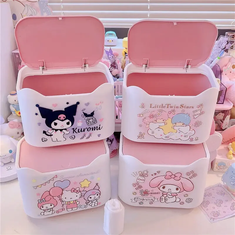 

Hello Kitty Kawaii Sanrio Ins Desktop Trash Can Cute Cartoon Kuromi Home Storage Bucket Storage Box Lovely Gifts for Girls