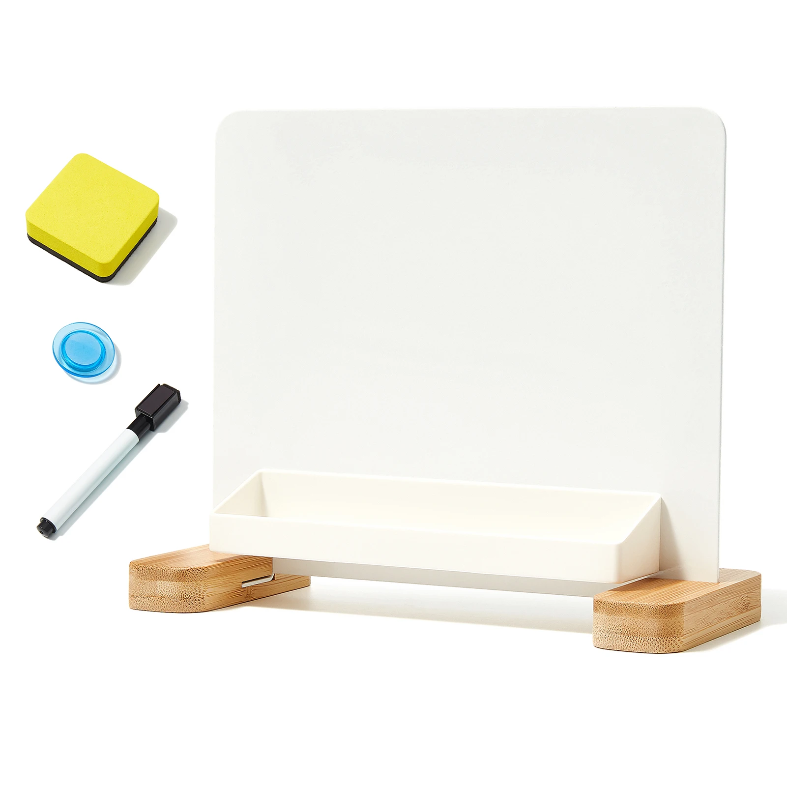 Versatile Magnetic Desktop Whiteboard with Bamboo Base Stand-up Dry Erase Writing Board Storage Box Design for Office School