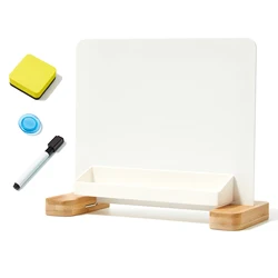 Versatile Magnetic Desktop Whiteboard with Bamboo Base Stand-up Dry Erase Writing Board Storage Box Design for Office School