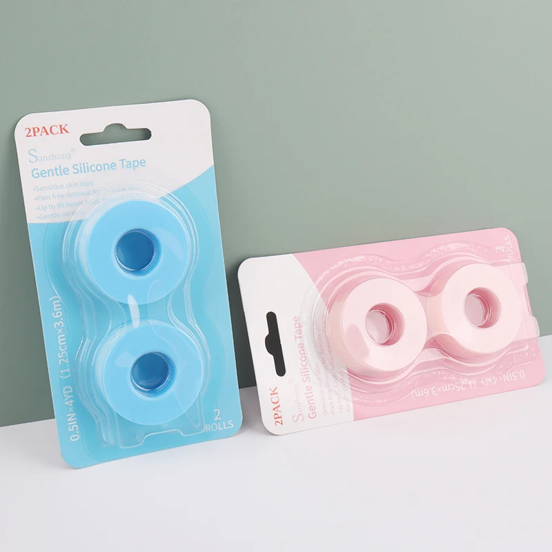 2pcs Small Size Silicone Eyelash Tape Medical Breathable Grafted False Lash Under Eye Pad Adhesive Tape Makeup Tool Pink Blue