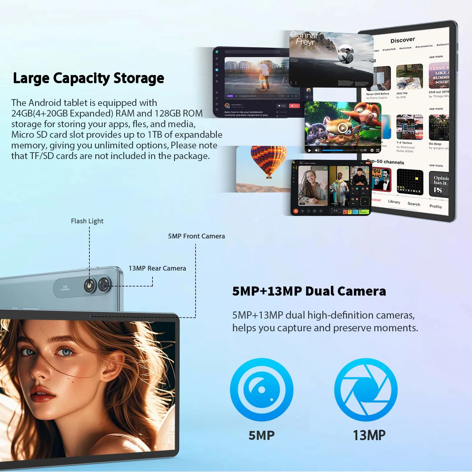 Relndoo New Android 15 Tablet 10.1 Inch, T606 Processo, 24GB(4+20 Expand) RAM 128GB ROM, IPS Screen, Dual Camera, 5G WiFi, GPS