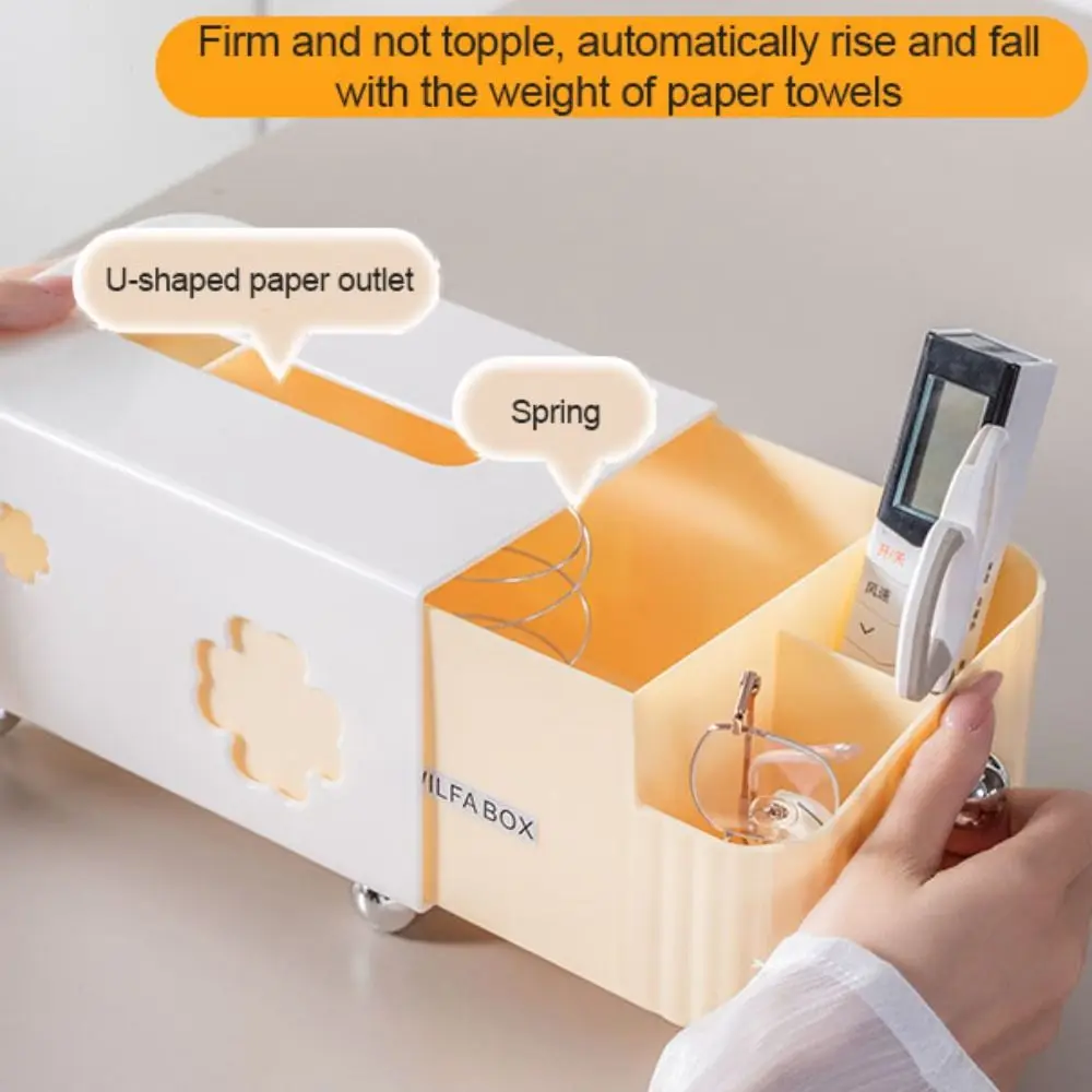 

Large Capacity Desktop Storage Box with Spring Smooth Extraction Tissue Box Plastic Space Saving Napkin Dispenser Living Room