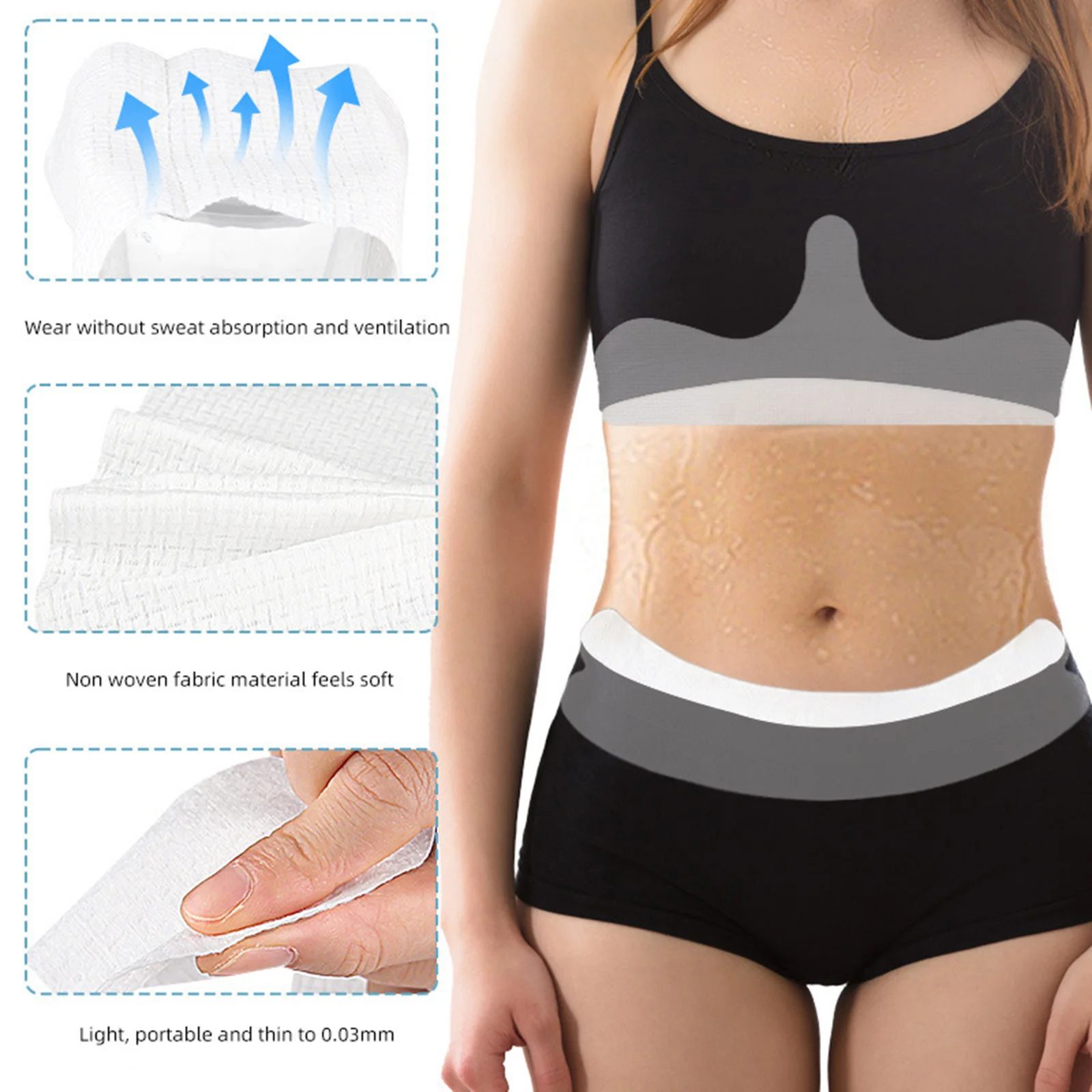 

10Pcs Disposable Underbust Sweat Pads - Breathable Non-Woven Bra Liners for Women Sports Absorb Sweat Bra Liners
