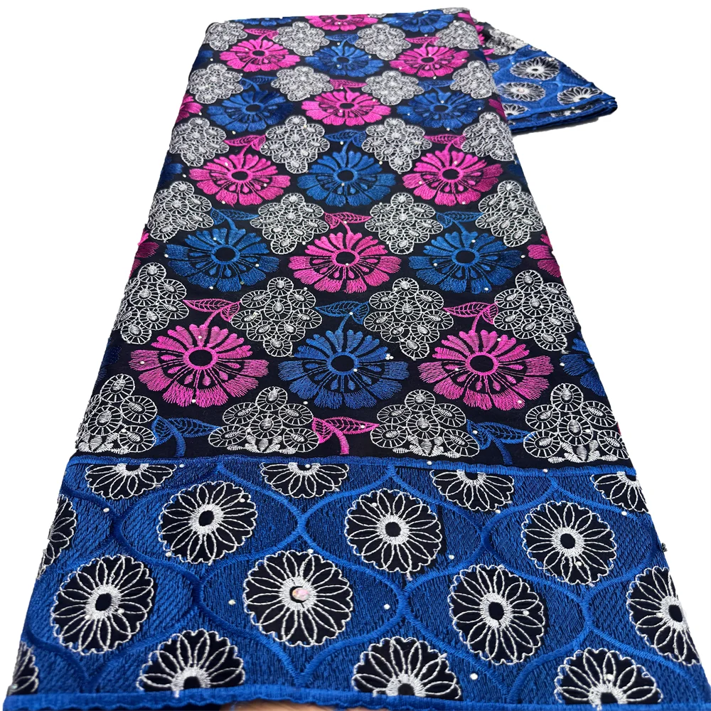 African Stones Cotton Lace Fabric 2025 Newest Swiss Voile Lace Nigerian Embroidery Lace For Women Wedding Dresses