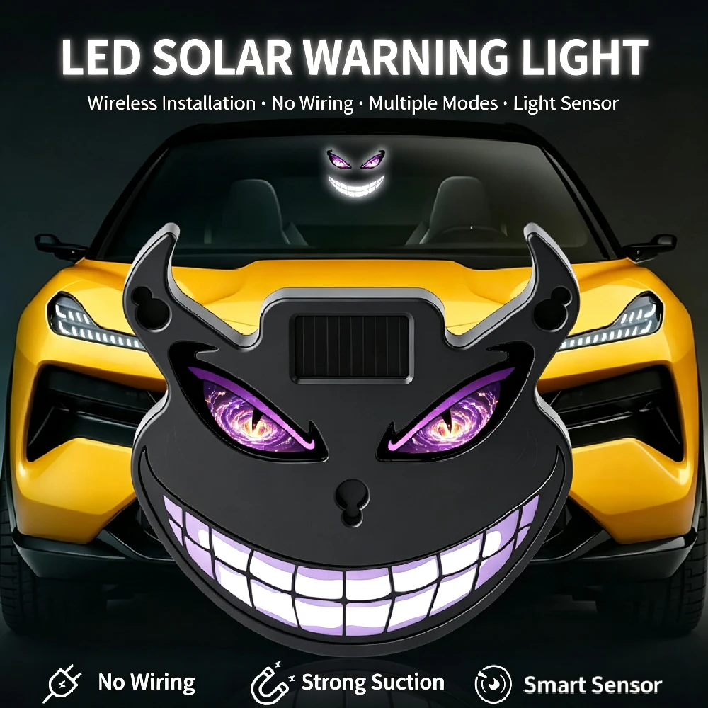 1PCS Solar Devil Eyes Car LED Light, Wireless No Drill Demon Eye Warning Lights for Car Windshield & Rear Window, for Cars, SUVs