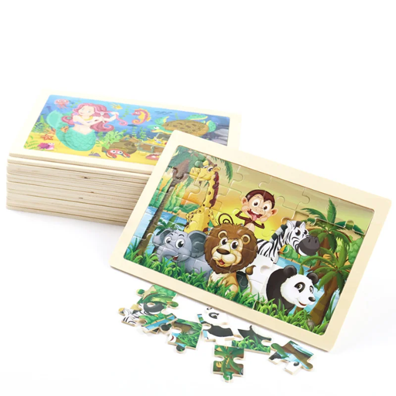 Novo 30 peças quebra-cabeça de madeira crianças dos desenhos animados animais quebra-cabeças de madeira jogos do bebê cedo brinquedos educativos para crianças presente