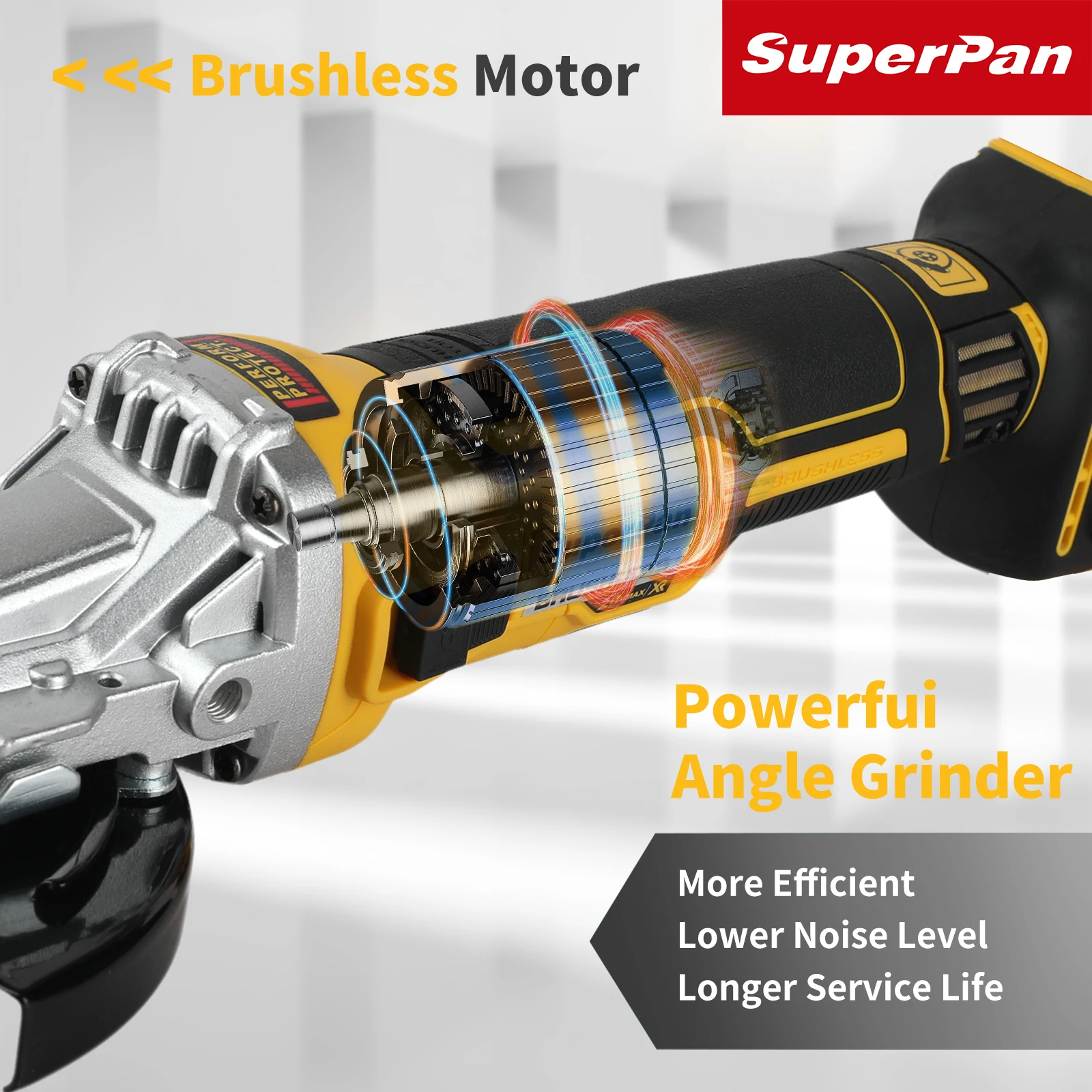 9000rpm High Speed | SUPERPAN 20V 6.0Ah Cordless Angle Grinder 125mm 680W, Metal/Wood Cutting&Polishing for Construction&Worksho