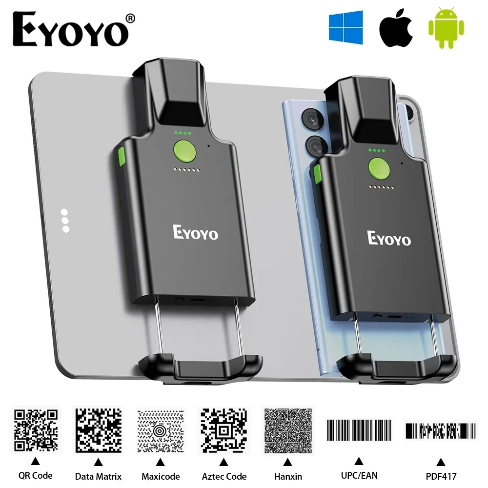 Eyoyo EY-036Plus Wireless Bluetooth 1D&2D Back-clip QR Barcode Scanner, With Power Level Indicator, 3000mAh Rechargeable Battery
