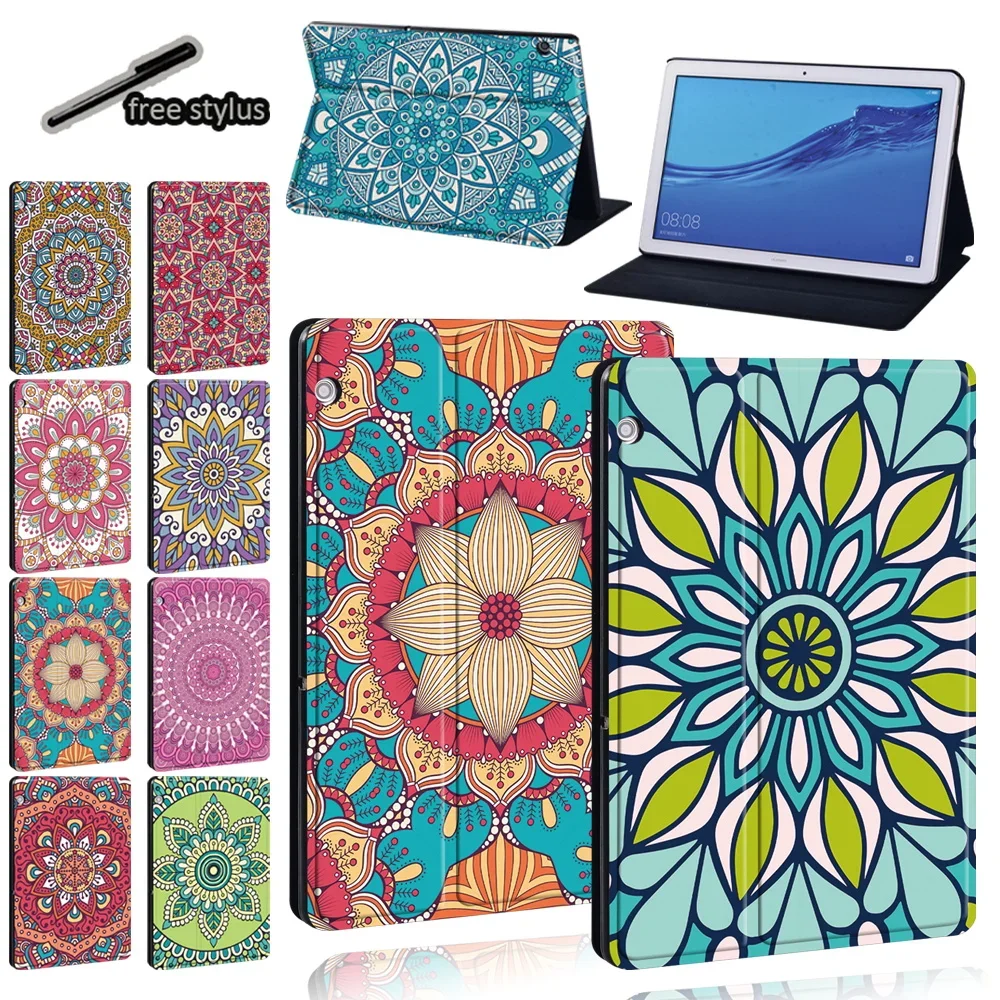 For Huawei MediaPad M5 Lite 10.1/M5 10.8/MediaPad T5 10 10.1/T3 8.0/T3 10 9.6 Inch Tablet Mandala Series Cover Case+Stylus