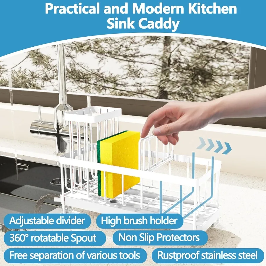 حامل الإسفنج لحوض المطبخ بالوعة العلبة المنظم أساسيات المطبخ ل كونترتوب الذاتي استنزاف الإسفنج رف موزع الصابون Stor