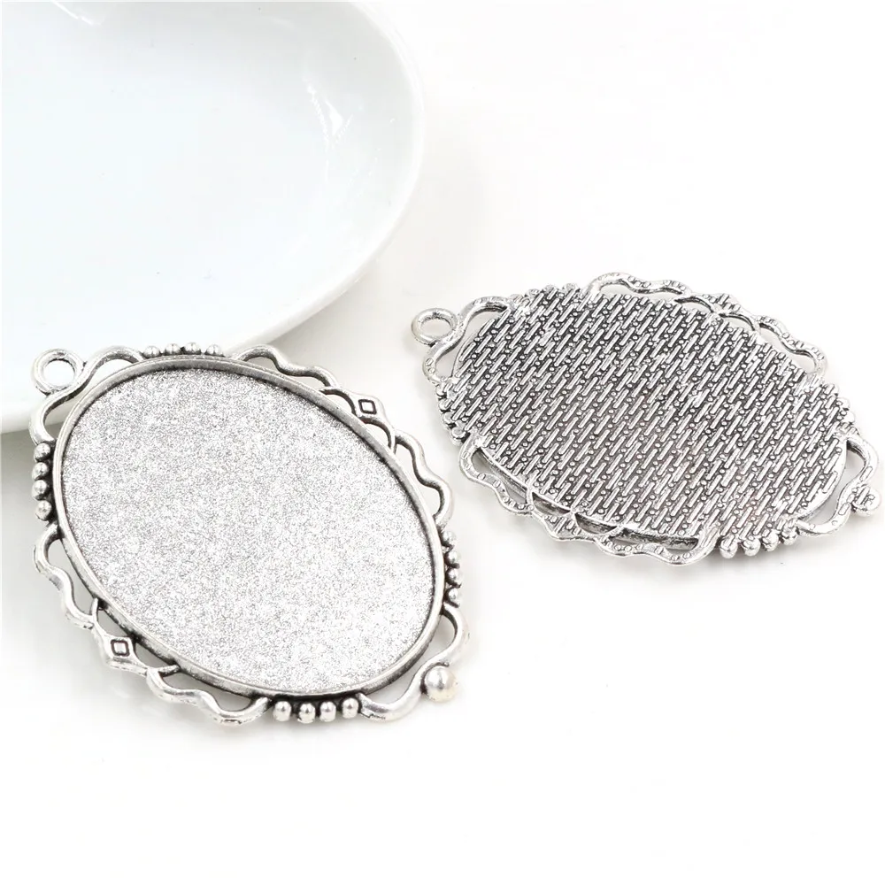 New Fashion 5pcs 30x40mm Inner Size Bronze/Black/Antique Silver Plated Pierced Style Cabochon Base Setting Charms Pendant