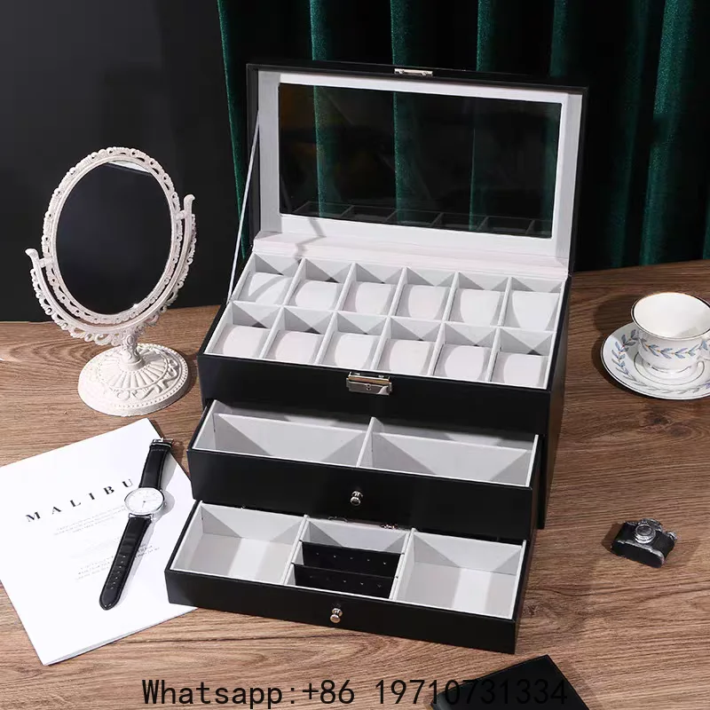 3 Layer Black Leather Watch an - огляд і ціна Jewelry Box With Watches