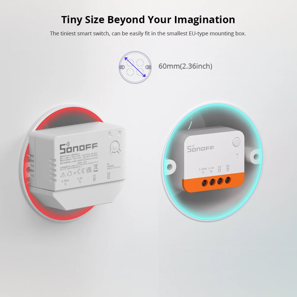 SONOFF ZBMINI-L2 Smart Switch Module No Neutral Wire Required Smart Home 2 Way Control Support eWeLink APP Alexa Google Home